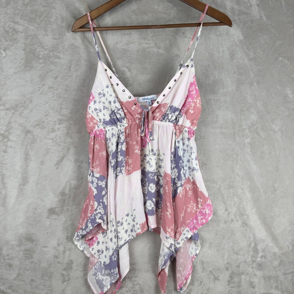 Velvetmoon Pink Floral Patchwork Handkerchief Hem Camisole Top NWT Large